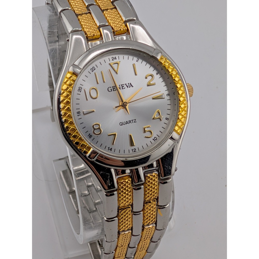 Geneva Men's Watch 33mm Case Two Tone 8.5" Band- New Battery